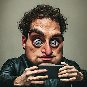 Caricature of social media influencer taking a selfie to promote themself