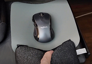 Wrist rest attached to the mouse pad with Velcro.